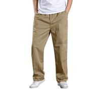 Cocila Men's Casual Fashion Solid Color Trendy Loose Pure Cotton Straight Leg Pants Stocking Sock (Khaki, M) Trousers for Men Work Mens Smart Track Suits UK Trouser Winter Linen Activewear