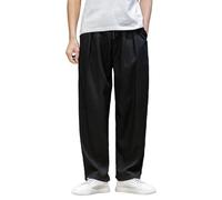 Cocila Men's Casual Spring and Autumn Loose Solid Color Wide Leg Linen Pants Long Training Men (Black, M) Cargo Work Trousers for UK Mens White Pleated Combat Navy Hunting Elastic Military