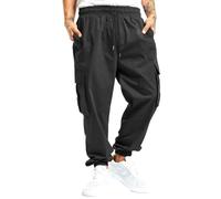 Cocila Men's Casual Waisted Multi Pocket Solid Color Pants Overalls Men (Black, S) Cuffed Work Trousers Shorts for UK Multipack Mens Pull On Camo Joggers Bottoms Cargo Carp Clothing Hunting