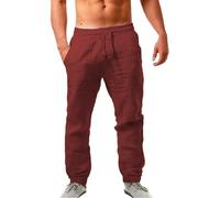 Cocila Mens Cotton and Linen Pants Casual Solid Color Comfortable Drawstring Summer Plus Size Loose Trousers Breathable Beach Relaxed with Pockets
