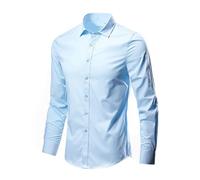 Cocila Mens Dress Shirts Lapel Pure Color Long Sleeved Shirt Top Blouse White Men Sleeve Plus Size Cotton Polo