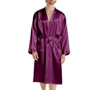 Cocila mens dressing gowns lightweight cotton Mens Dressing Gowns Satin Robe Kimono Lightweight Silk Long Sleeve Bathrobe with Belt and Pockets Purple XL