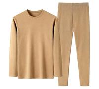 Cocila Mens Fleece Pyjamas Thermal Underwear Mens Set Top Bottom Long Sleeves Johns Layer Warm Sleepwear Loungewear & Nightwear Winter Skiing Running Workout Sports for Men Khaki XL