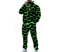 Cocila Mens Halloween Tracksuit Hooded Fleece Long Sleeve Sweatshirt Overhead Hoodie Pullover Casual Fleece Cargo Combat Joggers Elastic Waist Sweatpants Set Halloween Green M