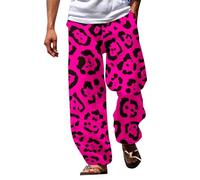 Cocila Men's Leopard Pants Spring and Autumn 3D Printed Beach Elastic Waistband Daily Casual Streetwear Training for Man (Hot Pink, XXXL) Men Combat Trousers Fleece Shorts UK Cargo Joggers Slim