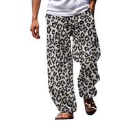 Cocila Men's Leopard Pants Spring and Autumn 3D Printed Beach Elastic Waistband Daily Casual Streetwear Training for Man (Black, XXL) Mens Linen Trousers Work Tracksuit Joggers Bottoms Men