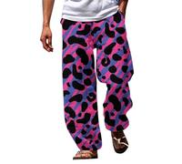 Cocila Men's Leopard Pants Spring and Autumn 3D Printed Beach Elastic Waistband Daily Casual Streetwear Training for Man (Pink, M) Mens Linen Trousers Pleated Jogging Bottoms Black Slim Fit