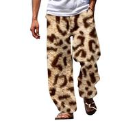 Cocila Men's Leopard Pants Spring and Autumn 3D Printed Beach Elastic Waistband Daily Casual Streetwear Training for Man (Khaki, L) Chinos Trousers Men Orange Joggers Work Trousers Men Mens Work