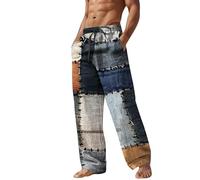 Cocila Men's Linen Pants Coconut Tree Printed Straight Leg Trousers Causal Baggy Summer Beach Travel Yoga Pantss House with Stretch Cargo for Men UK Hiking Mens Combat Track Suit Bottoms Slim