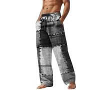 Cocila Men's Linen Pants Coconut Tree Printed Straight Leg Trousers Causal Baggy Summer Beach Travel Yoga Pantss House with (Grey, L) Wide Men Pleated for Track Suit Bottoms Jogging Mens
