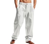 Cocila Men's Loose Straight Striped Cotton Trousers Autumn Casual Breathable Chinos Men (White, L) Carpenter Jeans Trouser Cargo Mens Pull On Pants Pleated for Gym Joggers Jogger Cord Combat