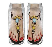 Cocila Mens No Show Socks 3D Pattern Manicure Print Socks Flip Flop Funny Hidden Running Socks Women Personalized Low Cut Ankle plus Size Compression Socks Wide Calf