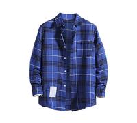 Cocila Mens Shirts Long Sleeve Checked Button Down Regular Fit Casual Cardigan Loose Blouse Comfortable Work Plaid Shirt for Everyday Wear Lumberjack Tops with Pocket Blue 3XL