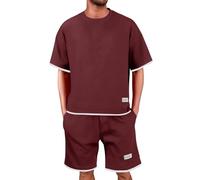 Cocila Mens Shorts and T Shirts Sets, Solid Classic Waffle Tshirts, Elastic Waist Drawstrings Shorts with Pockets, Lightweight Breathable Jogging Tracksuits Sets, Summer Comfy 2 Piece Outfits B-red