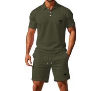 Cocila Mens Shorts and T Shirts Sets Summer Outfits Lightweight 3 Button Ribbed Collar Golf Polo Shirt Drawstring Elastic Waist Knee Length Shorts with Pockets Solid Color
