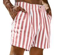 Cocila Mens Shorts Mid Waist Cotton Linen Pleated Stripe Formal Casual Breathable Holiday Short for Summer (Pink, XL) Lightweight Work Pants Men 5 Inch 3/4 Length Black Chinos Cargo Trousers