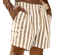 Cocila Mens Shorts Mid Waist Cotton Linen Pleated Stripe Formal Casual Breathable Holiday Short for Summer Trousers Men Three Quarter Length Men's Pants Green Stretch Work Golf Sport Womens