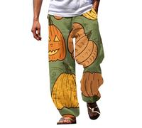 Cocila Men's Spring and Summer Trousers Halloween Pumpkin Head Beach Pocket Pants Little House Big (B, L) Formal Baggy Joggers Men Mens 29 Leg Gym Shorts with Zip Pockets for Work 42 Waist