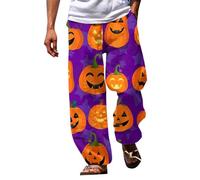 Cocila Men's Spring and Summer Trousers Halloween Pumpkin Head Beach Pocket Pants Little House Big (C, XL) for Men Mens 25 Inch Leg Hunting Track Suits UK Carpenter Jeans Side Cargo Slim Fit