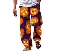 Cocila Men's Spring and Summer Trousers Halloween Pumpkin Head Beach Pocket Pants Little House Big (D, XXXL) Male Linen Work Joggers for Men UK Cargo Mens Thermal Bottoms Combat 4XL White
