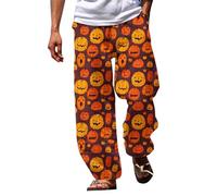 Cocila Men's Spring and Summer Trousers Halloween Pumpkin Head Beach Pocket Pants Little House Big (F, XXL) Mens Short Leg Jogging Bottoms Work Formal Winter Cuffed Jeans for Men Sweat Suit