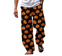Cocila Men's Spring and Summer Trousers Halloween Pumpkin Head Beach Pocket Pants Stretch Waist (B, XXL) Short Leg Joggers Men Elastic Mens Jeans Jogging Thermal Bottoms Open Hem Fleece Shorts