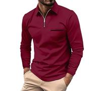 Cocila Mens T-Shirts and Autumn Casual Long Sleeve Zipper Solid Color T Shirt Top Organic Cotton Men Red Tartan Christmas 4XL