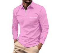 Cocila Mens T-Shirts and Autumn Casual Long Sleeve Zipper Solid Color T Shirt Top Organic Cotton Men Red Tartan Christmas 4XL