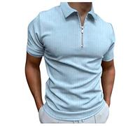 Cocila Mens T-Shirts Casual Sleeve Shirt Short Collar Blouse Turn Down Zipper Men's Blue Regular Fit White Sports Top Men Double Cuff