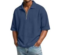 Cocila Mens T Shirts Short Sleeve Knit Texture Quarter Zip Pullover Tops Casual Loose Workout Tshirts (Dark Blue, XXXXL) Personalised for Men Long Work Shirt Kids White Gym Compression Top Cat