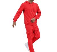 Cocila Mens Tracksuit Set Long Sleeve Pullover Hoodie Sweatshirt and Casual Fit Jumper Cotton Comfortable Fit Joggers Set Shirts and Trousers with Pockets 2Pieces Red XL
