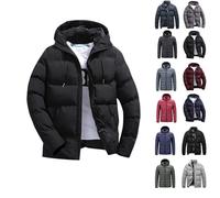 Cocila Men's Winter with Hood Puffer Jacket Thicken Insulated Warm Down Coat Windproof Hooded Puffy Jackets Solid Zipper Loose Outdoor A Black