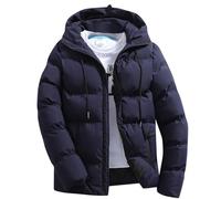 Cocila Men's Winter with Hood Puffer Jacket Thicken Insulated Warm Down Coat Windproof Hooded Puffy Jackets Solid Zipper Loose Outdoor Cotton Top Blouse