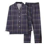 Cocila Pajamas for Men 2 Pack Pure Cotton Woven Plaid Coarse Fabric Home Wear Long Sleeved Cardigan Boy Apparel Pj for Men Fathers Day Pyjamas mens Set Dark Gray 4XL