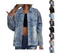 Cocila Plus Size Denim Jackets Women Jean Lapel Stretchy Lightweight Long Sleeve Trucker Classic Western Design Denim Jeans Button Down Stretch Boyfriend Jacket with Pocket UK