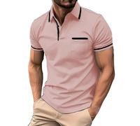 Cocila Polo Shirts for Men UK Slim Fit Work Casual Business Striped Zip Button Soft Premium Henley Short Sleeved T Shirt Tops Collar with Pocket M-3XL White Polo Shirt Mens