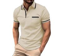 Cocila Polo Shirts for Men UK Slim Fit Work Casual Business Striped Zip Button Soft Premium Henley Short Sleeved T Shirt Tops Collar with Pocket M-3XL White Polo Shirt Mens