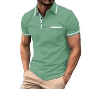 Cocila Polo Shirts for Men UK Slim Fit Work Casual Business Striped Zip Button Soft Premium Henley Short Sleeved T Shirt Tops Collar with Pocket M-3XL White Polo Shirt Mens