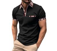 Cocila Polo Shirts for Men UK Slim Fit Work Casual Business Striped Zip Button Soft Premium Henley Short Sleeved T Shirt Tops Collar with Pocket M-3XL White Polo Shirt Mens