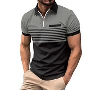 Cocila Polo Shirts for Men UK Slim Fit Work Casual Business Striped Zip Button Soft Premium Henley Short Sleeved T Shirt Tops Collar with Pocket M-3XL White Polo Shirt Mens