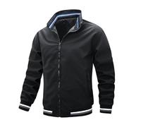 Cocila Prime Deals Hooded Trench Coat Men Lightweight Zip Up Long Sleeve Stand Collar Stripe Print Pocket Sportswear Coat Windbreaker Navy Waterproof Jacket Mens Forma Outlet Clearance UK Overstock