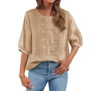 Cocila Prime Deals of The Day Prime Sale Womens Casual 3/4 Sleeve T-Shirts Ladies Tops 2025 Summer Embroidery Crew Neck Breathable Pleated Tops Fashion Dressy Tunic Trendy B Black of Friday Bargins