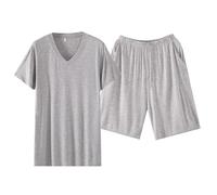Cocila pyjamas for men shorts set Men's Short Sleeved Shorts Pajamas Ice Thin Loose Outer Wear Home Clothes Suit Mens pyjamas set mens cotton daddy fancy dress costume Grey 4XL