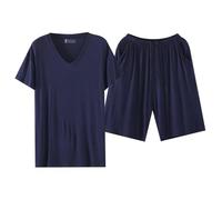 Cocila pyjamas for men shorts set Men's Short Sleeved Shorts Pajamas Ice Thin Loose Outer Wear Home Clothes Suit Mens pyjamas set mens cotton daddy fancy dress costume Navy XL