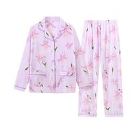 Cocila Pyjamas for Women Cotton Long Sleeve Button Down 2 Piece Comfy Solid Color Sleepwear Trousers Breathable Autumn Loungewear Winter Nightwear Ladies Gift PJS with Pockets M-3XL