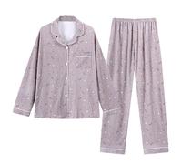 Cocila Pyjamas for Women Cotton Long Sleeve Button Down 2 Piece Comfy Solid Color Sleepwear Trousers Breathable Autumn Loungewear Winter Nightwear Ladies Gift PJS with Pockets M-3XL