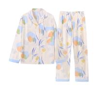 Cocila Pyjamas for Women Cotton Long Sleeve Padded 2 Piece Comfy Cute Print Sleepwear Trousers Breathable Autumn Loungewear Winter Nightwear Ladies Gift PJS with Pockets Light Blue M