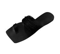 Cocila Quick-Dry Women's Flip Flops with Non-Slip Sole & Comfort Cushioning Korean Version of The Foreign Trade Thin Strap Combination A Soft Leather Square Head Slippers Female Open Toe Flat Black