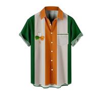 Cocila Saint Patricks Day Tops St Outfits Men 50S Shirts Cargo Colourful Mens Cuban Collar Shirt Orange