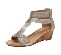 Cocila Sandals For Women Fashion Spring Summer Mid Heel Back Zipper Open Toe Ankle Strap Solid Color Comfortable Roman Gold, 6 Black Sandal Heels Plantar Fasciitis Support Orthopedic Brown